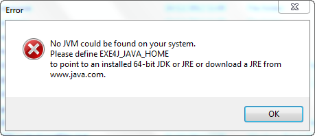 EXE4J_JAVA_HOME, No JVM could be found on your system